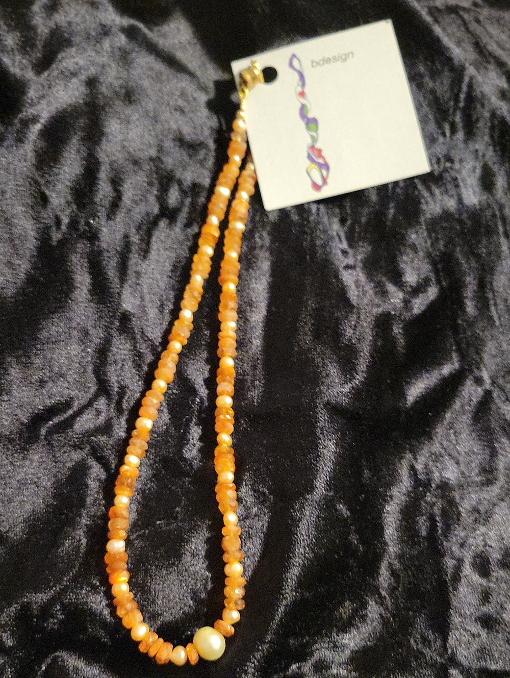 BDesign: 16" Orange Beaded and Fresh Water Pearl Necklace